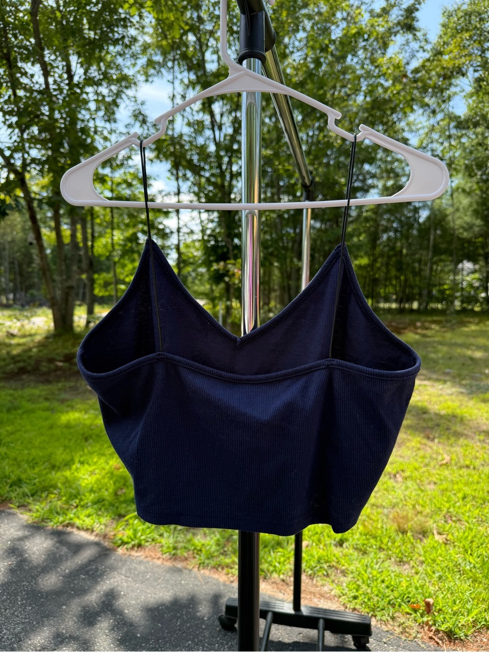 Navy Ribbed V-Neck Tank Top - Picture 2 of 4